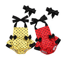 Baby Girl’s Casual Bandage Halter Romper Cute Polka Dot Print Bow Jumpsuits and Headband 2024 - buy cheap