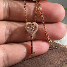 s925 silver Sweet Micro Pave Crystal Heart Key Pendant Necklace For Women Wedding Jewelry Rose Gold Silver Color 2024 - buy cheap