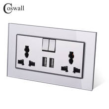 Coswall cinza 13a universal comutado soquete 2 porta de carga usb saída 2.1a tomada parede painel vidro cristal 2024 - compre barato