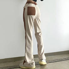 Pantalones de campana Y2K de cuero de calidad para mujer, Pantalón recto de costura en contraste, Retro, de cintura alta, ropa de calle holgada, 2021 2024 - compra barato