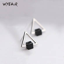 WYEAIIR Geometry Triangle Black Square Fashion Sweet Cute Art Creative 925 Sterling Silver Female Stud Earrings 2024 - buy cheap