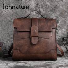 Johnature Retro Genuine Leather Women Bag 2022 New Hand Painted Solid Color Handbag Soft Cowhide Large Capacity Shoulder Bags 2024 - buy cheap