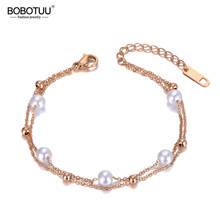 Bobotuu pulseira charmosa de pérola branca, dupla camada de aço inoxidável boêmia, para mulheres, bracelete de festa bb20013 2024 - compre barato