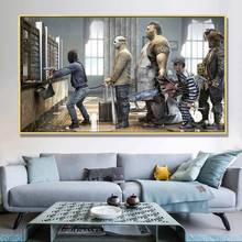 Moderno engraçado arte ladrões fila rob banco quadros da lona quadros de parede em cartaz pintura para sala estar decoração 2024 - compre barato