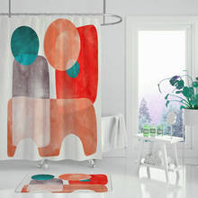 Geometric wave shower curtain, trendy plant shower curtain, shower curtain set with waterproof fabric for bathroom decoration 2024 - buy cheap
