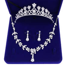 Tiaras floral para noiva, conjunto de joias barrocas para noiva, com strass, coroa, colar de cristal, brincos para casamento 2024 - compre barato
