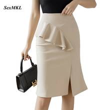 Falda de tubo de talla grande para mujer, faldas de oficina elegantes con volantes, Bodycon Sexy coreano, falda negra 2021 2024 - compra barato