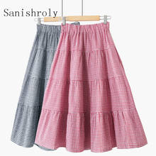 Sanishroly 2019 Spring Autumn Women Midi Long Plaid Skirt Sweet Cotton Linen Skirts Female Elastic High Waist A-Line Skirt SE707 2024 - buy cheap
