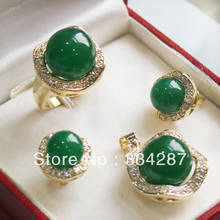 New Listed!   Green jade South Sea Shell Pearl Ring Pendant Earring Jewelry Set 2024 - buy cheap