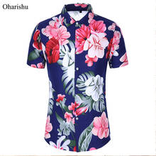 Camisa havaiana florida masculina, camisa casual da moda de verão 45kg-120kg, impressão floral de manga curta, camisa malebeach férias flores 6xl 7xg 2024 - compre barato