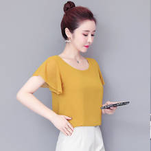 Women Spring Summer Style Chiffon Blouses Shirts Lady Casual Short Flare Sleeve O-Neck Chiffon Blusas Tops ZZ0736 2024 - buy cheap