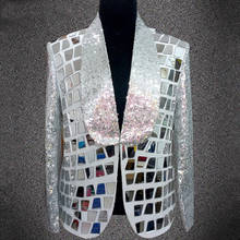 Performing Bar Rock Singer Stage Costumes Male White Mirror Blazers Coat Outfit Silver Sequins prom party show singer jacket 2024 - buy cheap