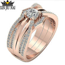 Tres anillos de moda para mujer, sortija femenina de cristal austriaco de Pavia de oro rosa/plata, sortija de compromiso para boda y fiesta 2024 - compra barato