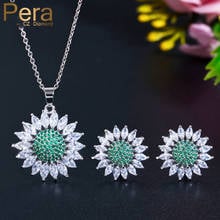 Pera Top Quality Fashion Brilliant Women Jewelry Set Big Sun Flower Green and White Zirconia Earring and Necklace for Party J212 2024 - buy cheap