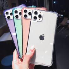 Чехол для телефона iphone 11 Pro XR X XS Max 12 8 7 Plus, противоударный мягкий силиконовый прозрачный чехол из ТПУ, розовый, фиолетовый, зеленый 2024 - купить недорого