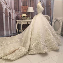 Lindo longo trem vestidos de casamento arábia saudita sem alças 3d rendas apliques vestidos de noiva novia feito sob encomenda 2021 2024 - compre barato