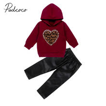 2020 Baby Spring Autumn Clothing 2PCS Kids Baby Girl Warm Heart Leopard Sweater Hooded+PU Pants Outfit Toddler Clothes Tracksuit 2024 - buy cheap