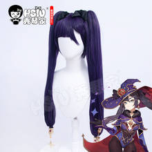 Mona cosplay Wig Genshin Impact cosplay「HSIU 」Black and purple mixed color double ponytail long hair Fiber synthetic wig 2024 - buy cheap