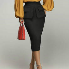 Saia preta feminina cintura alta, saia elegante escritório roupa de trabalho conjunto de malha hip africano 2024 - compre barato