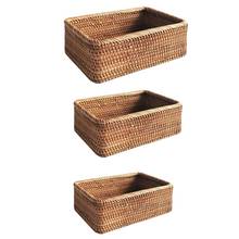 Hand-Woven Rectangular Rattan Wicker Basket Fruit Tea Snack Bread Picnic Cosmetic Storage Box Kitchen Household Tools 2024 - buy cheap