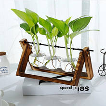 Прозрачная ваза для гидропонных растений, креативная декоративная ваза с деревянной рамкой для украшения из стекла, стола, бонсая, Цветочная ваза 2024 - купить недорого