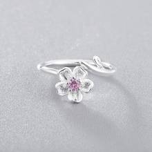 CHENGXUN Pink Sakura Flower Statement Adjustable Ring Crystal Plated Midi Finger Jewelry for Women Girls 2024 - buy cheap