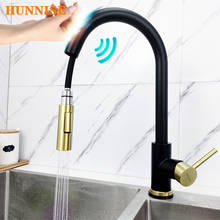 Pull out fauet cozinha toque inteligente torneiras de cozinha único punho misturador da cozinha quente e fria luxo preto sensor ouro torneiras 2024 - compre barato