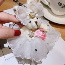 NEW Cartoon Dress Bow Rhinestone Rabbit Keychain Plush Wedding Bear Doll Wedding Bouquet Toy Bag Pendant Jewelry Llaveros Toys 2024 - buy cheap