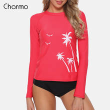 Женский купальный костюм Charmo, рубашка с длинным рукавом и рисунком из кокосовой пальмы UPF50 +, топ с защитой от ультрафиолета, рубашка для серфинга 2024 - купить недорого