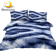 Blessliving-Juego De ropa De Cama De arte abstracto, conjunto De ropa De Cama moderna con estampado De tinte De corbata, color azul, acuarela, 3 piezas 2024 - compra barato