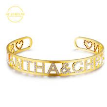 Brazaletes de cristal personalizados con nombre para mujer, pulsera de acero inoxidable con placa de nombre, brazaletes y brazalete ajustables 2024 - compra barato