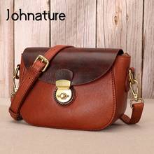 Johnature Retro Handmade 2022 New First Layer Cow Leather Women Bag Solid Color Hasp Small Saddle Shoulder Messenger Bags 2024 - buy cheap