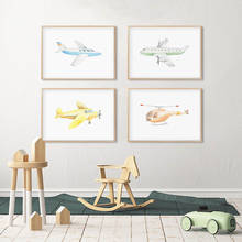 Cartoon Airplane Helicopter Poster Nursery Wall Art Canvas Painting Print Pictures for Baby Boy Room Decorative 2024 - buy cheap