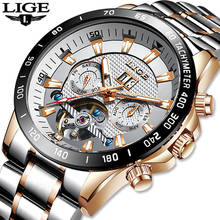 Reloj Hombre 2021 LIGE Skeleton Tourbillon Mechanical Watch Men Automatic Classic Rose Gold All Steel Mechanical Wrist Watches 2024 - buy cheap