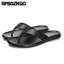 Designer Casual Black Fashion Waterproof Shoes Men Sandals Leather Summer Flip Flop Flat Open Toe Slip On Slides 2021 Slippers 2024 - buy cheap