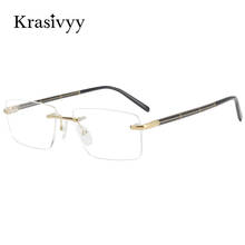 Armação de óculos de titânio puro masculino e feminino, óculos de prescrição óptica designer de marca para homens e mulheres sem aro miopia 2024 - compre barato