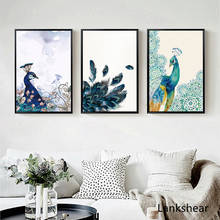 Póster moderno de plumas de pavo real azul, decoración nórdica para el hogar, arte de pared, impresión en lienzo, pintura, imagen, decoración Modular 2024 - compra barato