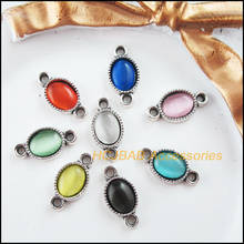 New 24Pcs Tibetan Silver Tone Retro Oval Mixed Cat eye Stone Charms Connectors 8.5x16.5mm 2024 - buy cheap