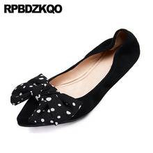 Large Size Genuine Leather Chic Suede Pointed Toe Designer Slip On Korean Women Flats Shoes With Little Cute Bowtie 10 Bow Black 2024 - buy cheap