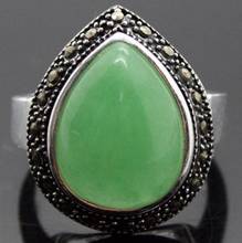 Free shipping wholesale new RARE HUGE DROP GREEN Natural jade MARCASITE 925 STERLING SILVER RING SIZE 7/8/9/10 2024 - buy cheap