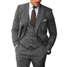 Men's Suit Formal Herringbone Pattern Lapel Tuxedo Gentleman's Texture Solid Color Classic Design/Tuxedo Business Meeting 3-piec 2024 - buy cheap