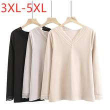 New Ladies Autumn Winter Plus Size Basic Tops For Women Large Long Sleeve Slim Elastic Velvet Thick Lace T-shirt 3XL 4XL 5XL 2024 - buy cheap