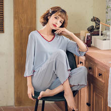 Fdfula pijama folgado para mulheres, pijama casual feminino de algodão com gola v para casa, primavera e outono 2024 - compre barato