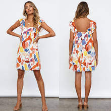 Vestido corto holgado con volantes para verano, minivestido Sexy con estampado para mujer, para vacaciones y playa, 2021 2024 - compra barato