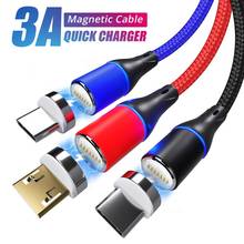 Магнитный зарядный кабель для быстрой зарядки, 3А, Micro USB/Type C, черный/красный/синий, 1м 2024 - купить недорого