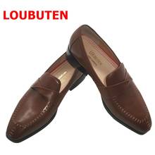 LOUBUTEN Italy Fashion Brown Genuine Leather Loafers Handcraft Slip On Men Dress Shoes Summer Men's Flats Business Casual Shoes 2024 - buy cheap
