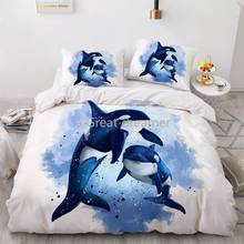 3D dolphin Bedding Set Blue Sea Duvet Quilt Cover Set Cute Comforter Bed Linen Pillowcase King Queen Full Home Texitle Drop Ship 2024 - buy cheap