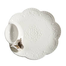 Emboss white ceramic dumpling plate with sauce boat porcelain cake plate ceramic dish dinner plate 2024 - buy cheap