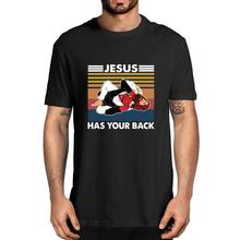 XS-3XL jiu jitsu jesus tem suas costas engraçado christian satan presente 2020 moda verão topo do vintage algodão camiseta feminina 2024 - compre barato