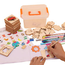 100 шт. детские игрушки для рисования деревянные шаблоны для рисования доска для рисования детские инструменты для рисования набор для детей развивающие игрушки подарок 2024 - купить недорого